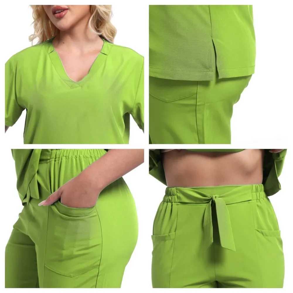 HZMNOI Scrubs Uniform Suit Short Slve V-neck Tops+jogger Pants Set Nursing Women Multicolor Pet Doctor Scrub Medical Workwear X250410