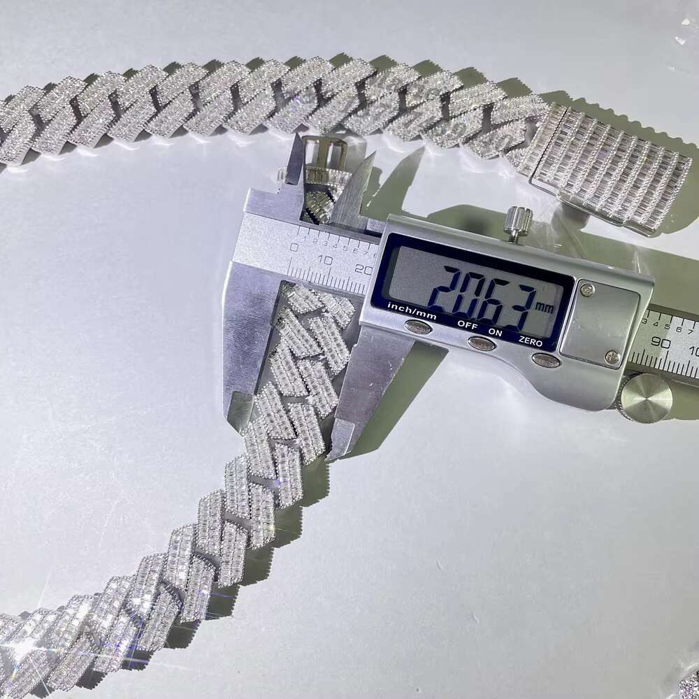 20mm Width 925 Sterling Silver With Vvs Moissanite Pendant Necklace Cuban Link Chain baguette Diamond Luxury Hip Hop Jewelry