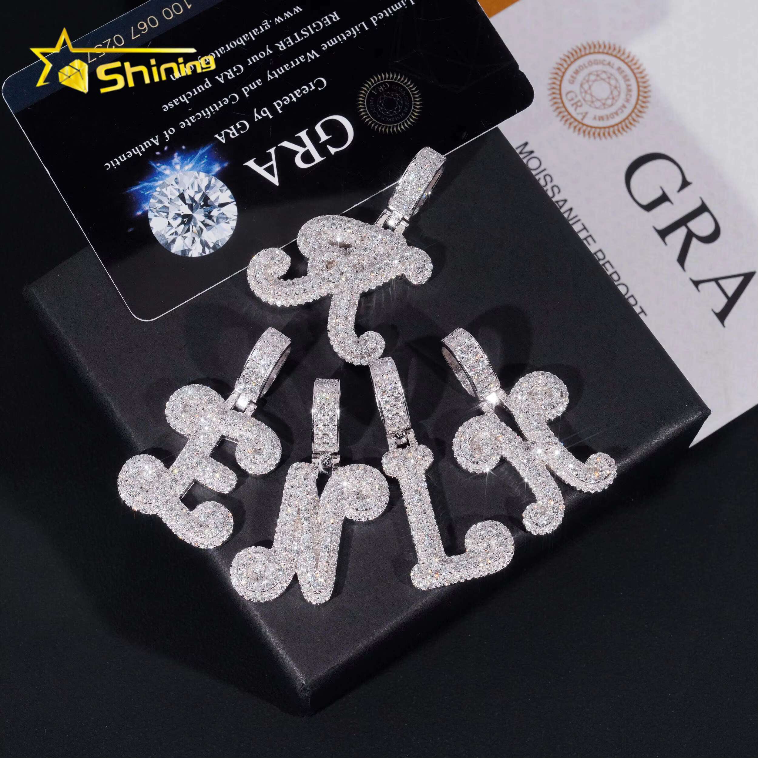 Real 925 Sterling Silver VVS Diamond Pass Diamond Tester Hip Hop Jewelry Initial Letter Iced Out Moissanite Pendant