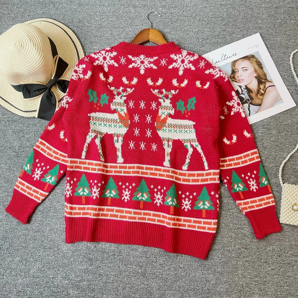 YuooMuoo Chic Fashion Woman Christmas Style Knitted Tops Autumn Winter Long Sleeve Pullover Sweaters Lady Red Party Shirts 251106