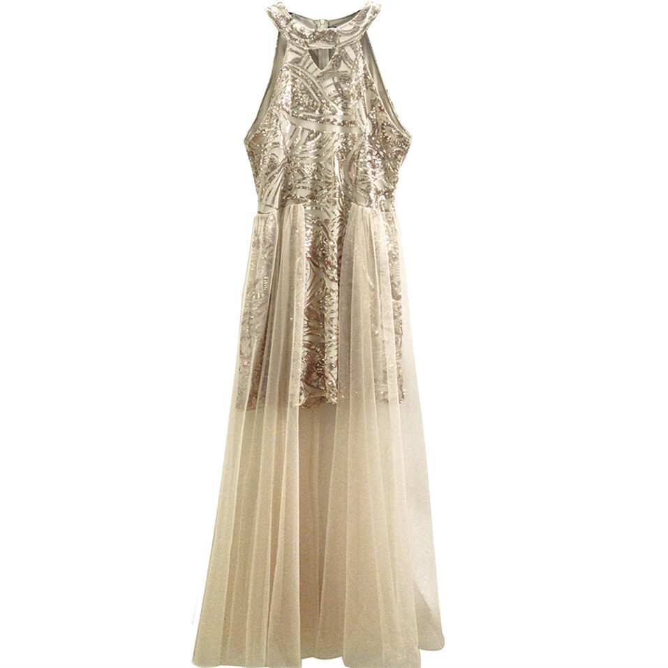 2025 Women's Neck Hanging Mesh Spliced Sequin Dress