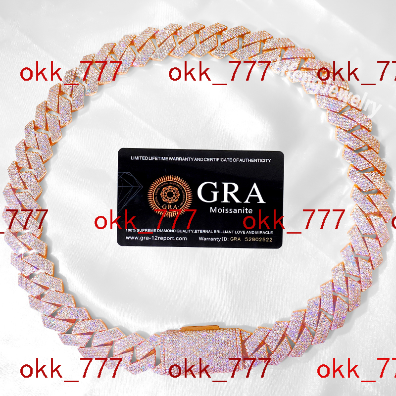 Custom 20mm 4-Rows 925 Sterling Silver Rose Gold Vvs Cuban Link Chain for Men Iced Out Hip Hop Diamond Moissanite Fine Necklaces