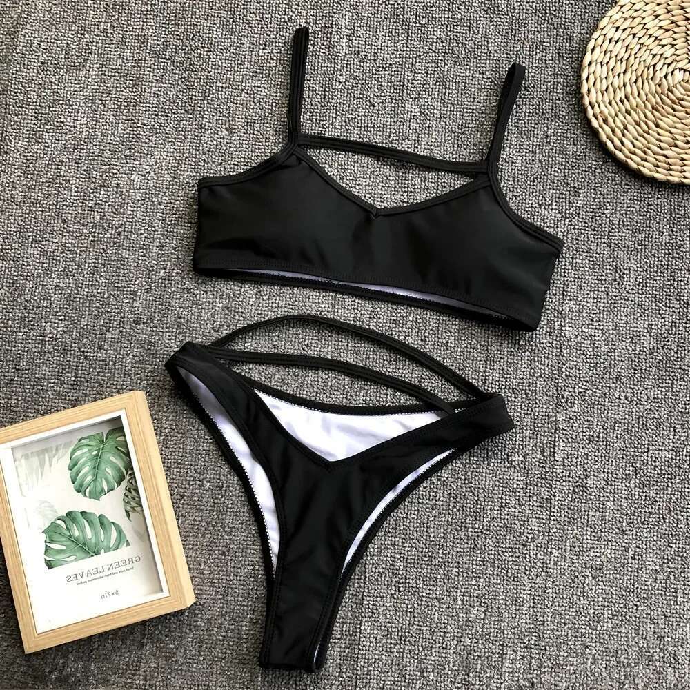 3 Colors Sexy Women Swimwear Swimsuit Hollow High Waist Solid Leopard Bikinis Set Bathing Suit Bikini Female Push Up 2025