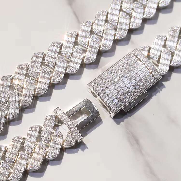 Luxury Jewelry GRA Certificate VVS Moissnaite Gold Plated Sterling Silver Baguette Diamond Cuban Link for Rapper Life