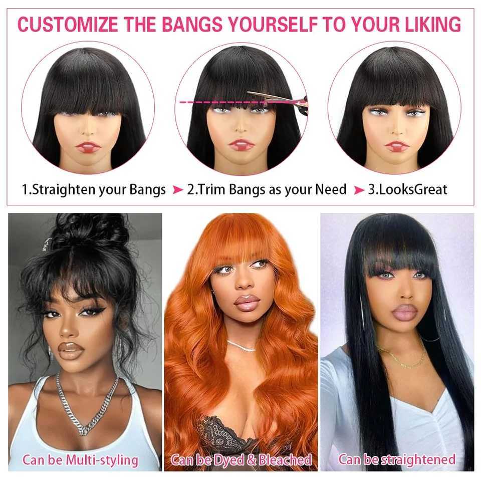 3X1 Glueless Wigs Human Hair with Bangs Body Wave Human Hair Wig with Bangs 3X1 Bleached Knots Lace Front Wig for Black WomenT251111