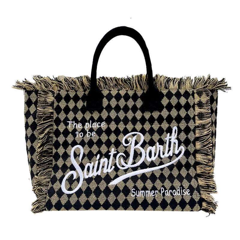Saint Barth European American New Women's Large Capacity Leisure Beach Cotton And Hemp Dia Tassel Handheld Tote Bag