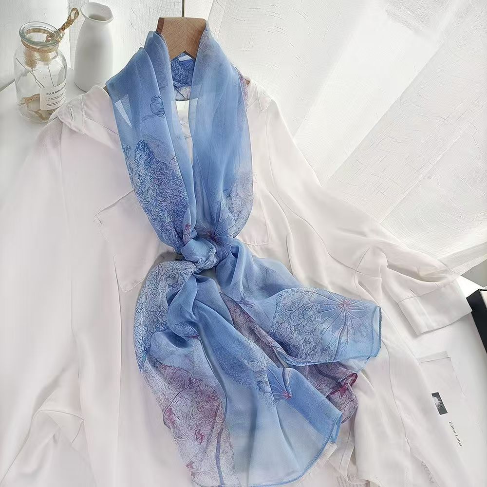 T454 new spring and autumn summer sunscreen printed versatile scarf thin simulation scarf decorative shawl beach