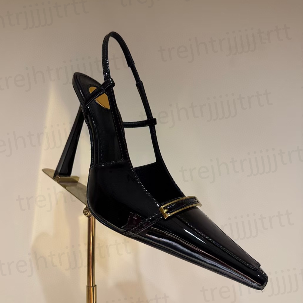 Elegant Womens Stiletto Heel sandals Patent Leather Pointed Toes Slingbacks Dress Shoes party evenings shoes Luxury designer high shoes Sizes 35-40 wi