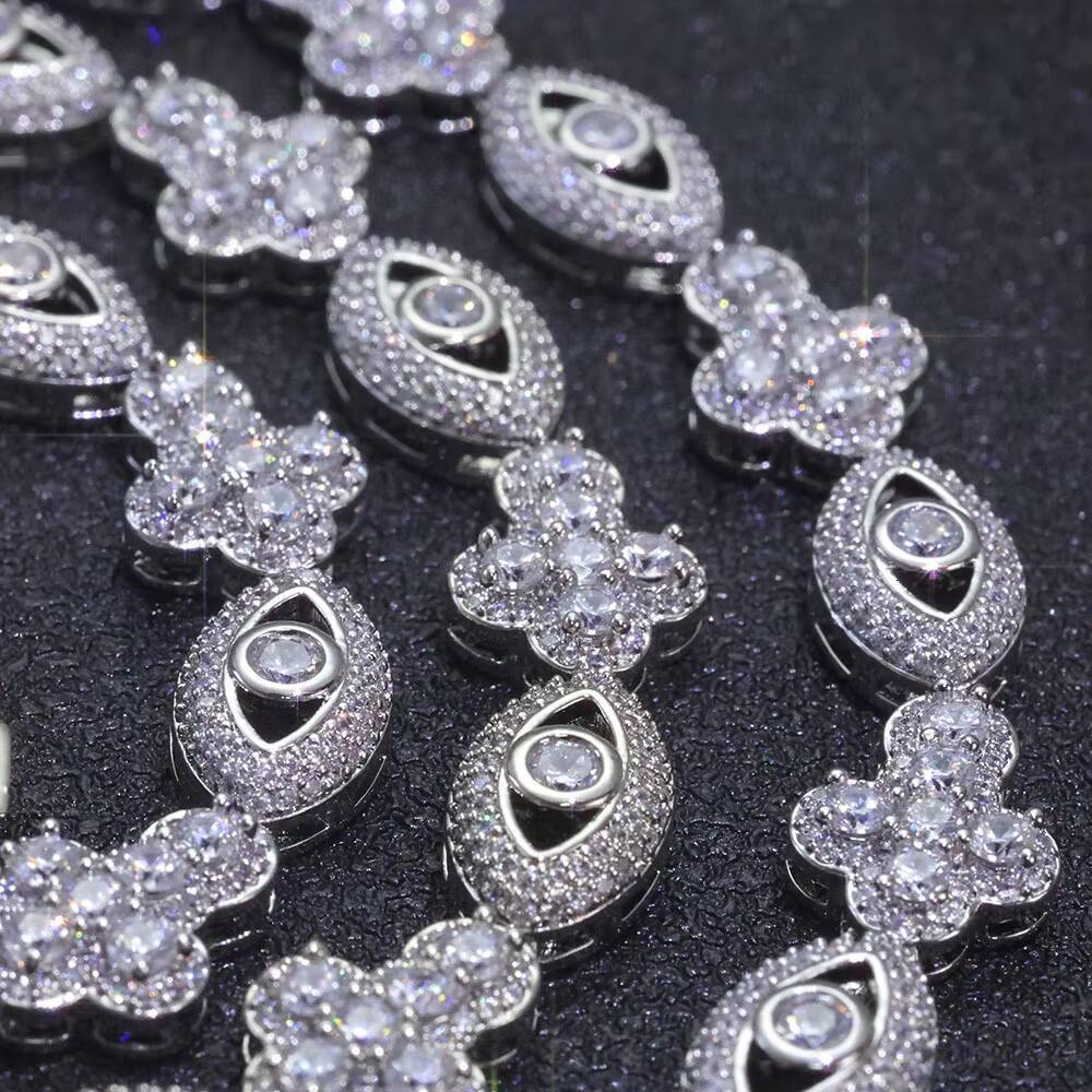 NUOYA Eye Cross Pendant Necklace Micro Pave Moissanite Cuban Chain Bling Diamond Hip Hop Luxury Jewelry