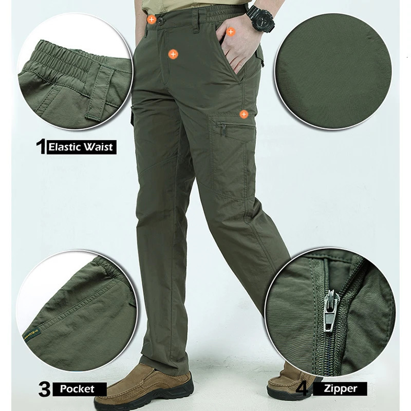 Summer Mens Casual Cargo Trousers Outdoor Sports Pants Multi Pockets Tactical Pant Waterproof Camping Fishing Men Clothing 251110