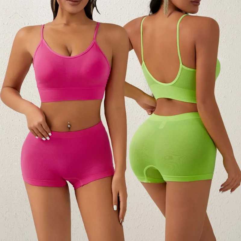 2-piece yoga shorts set gym workout set womens workout set fitness set cross strap bra high waisted sprint track suitW250411