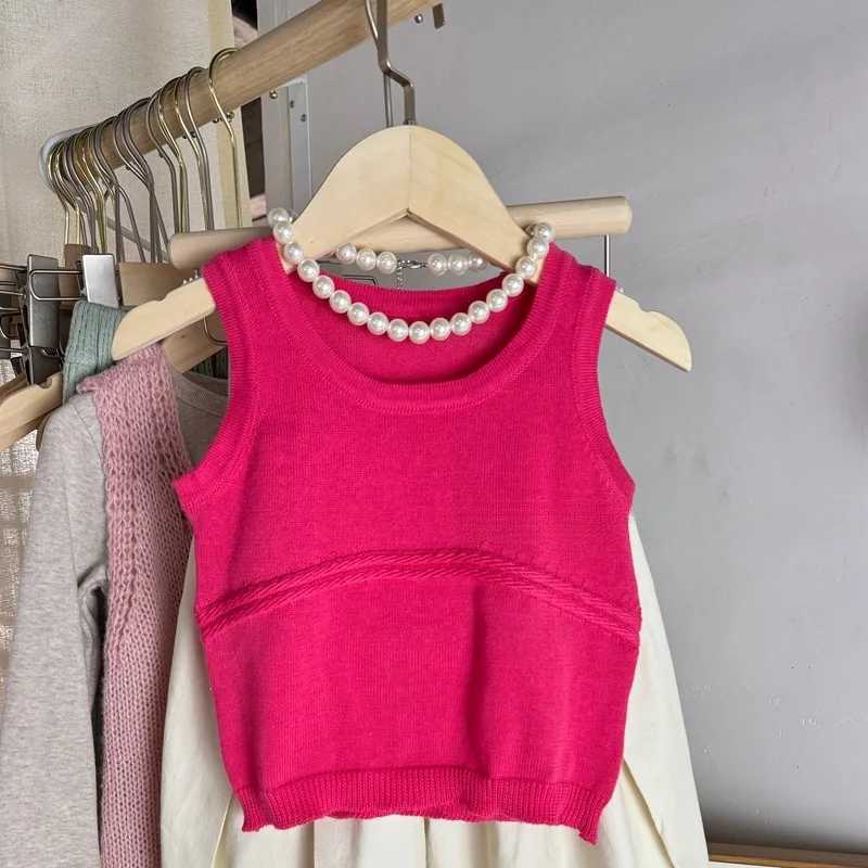 Korean Summer Toddler Girl 2PCS Set Solid Knitted Tank Top Casual Elastic Waist Straight Pants Baby Clothing Baby SetXJ250410
