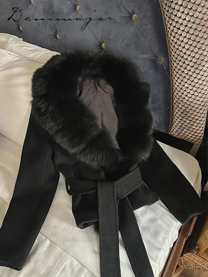 Fur Collar Belt Woolen Womens Coat Lace Up Long Sleeve Thick Warm Jacket 2025 Autumn Winter Lady Chic Elegant Streetwear 251105 - view 7