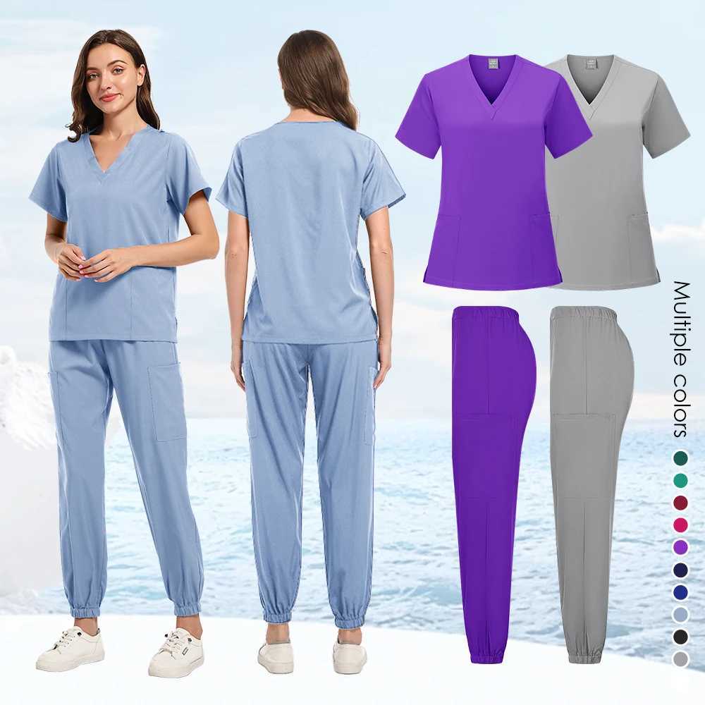 Medical Scrubs Sets Hospital Surgical Uniforms Women Scrub Tops Pant Nurses Accessories Dental Clinic Spa Pet Workwear Clothes X2504101