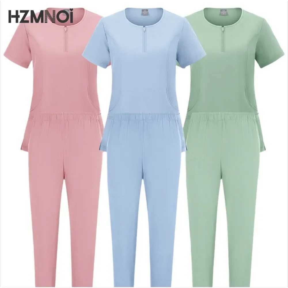 Nursing Uniform High Quty Solid Color Medical Doctor Workwear Pet Hospital Veterinary Non-sticky Hair Scrub Work Suit X250410