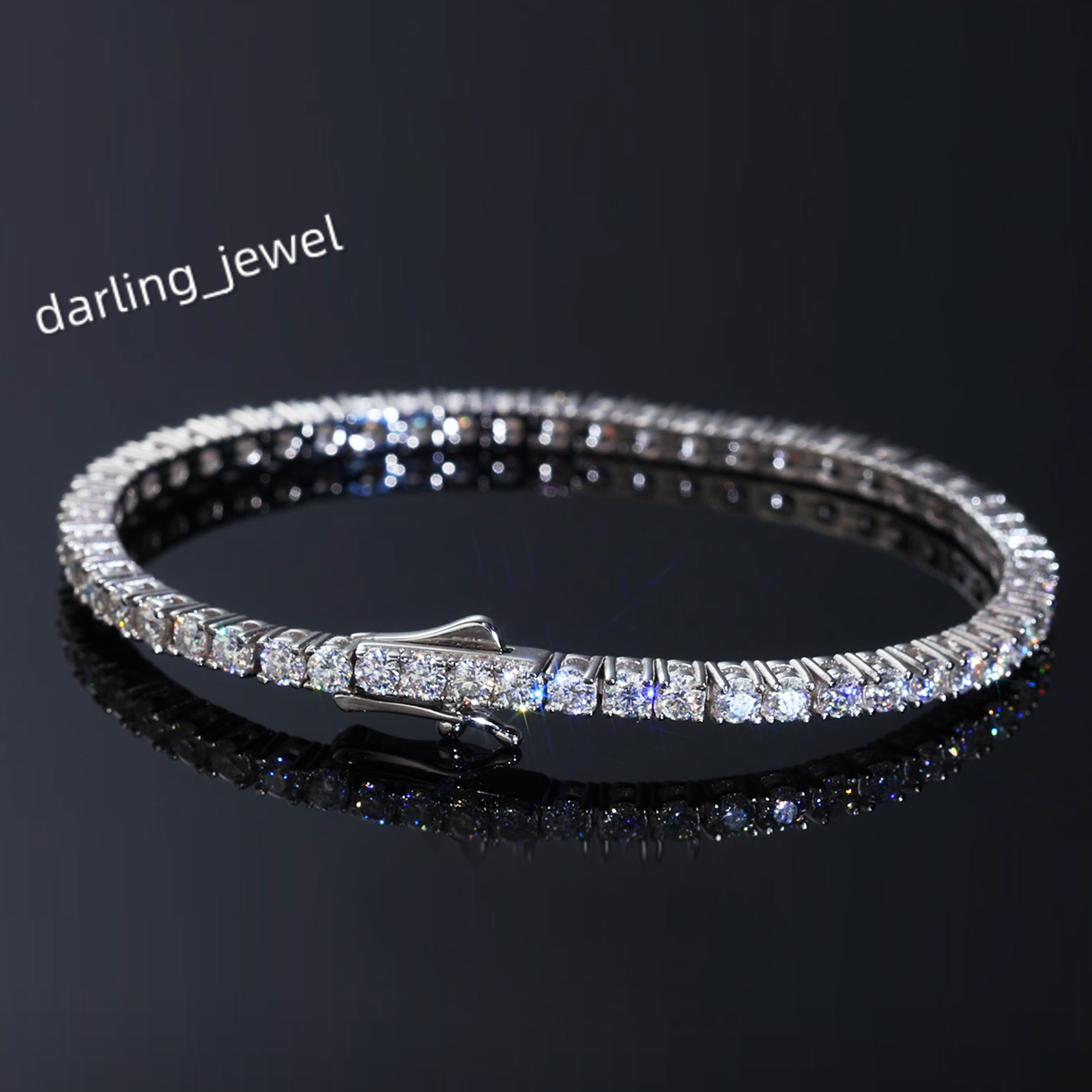 Silver Moissanite Tennis 18K White Gold Plated 925 Sterling GRA Certificate Round Cut VVS Diamond Classic Bracelet for Women Men