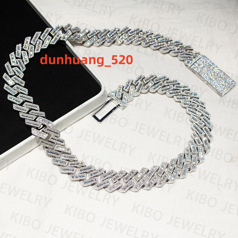 Hip Hop Men Luxury Cuban Chain 20mm Width Baguette 3rows Moissanite Miami Full Iced Out Cuban Link Chain Necklace