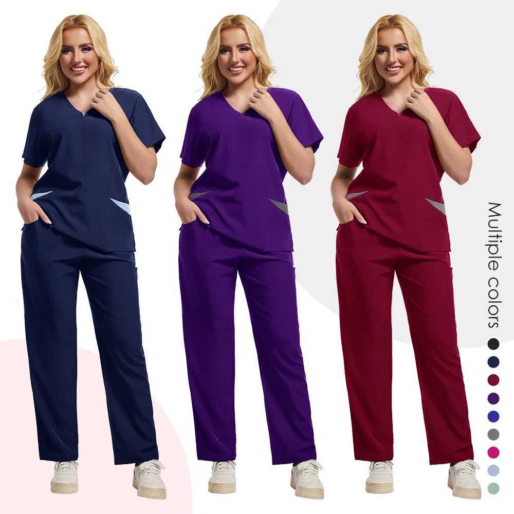 Medical Scrubs Sets Women Hospital Tops Pant Surgical Gowns Nurse Accesssories Dental Clinic Beauty Sn Spa Workwear Clothes X250410