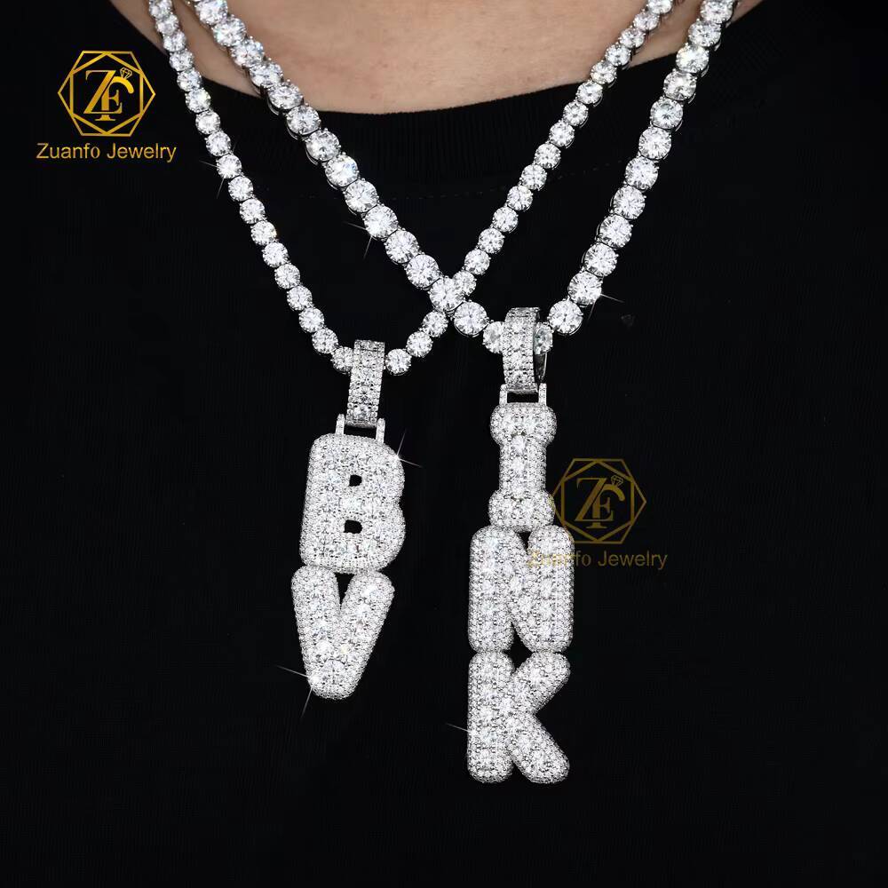 HipHop Style Customizable Iced Out D Letter Pendant VVS1 Moissanite Diamond Name Charm for Mens Gift or Party Accessory Customizable