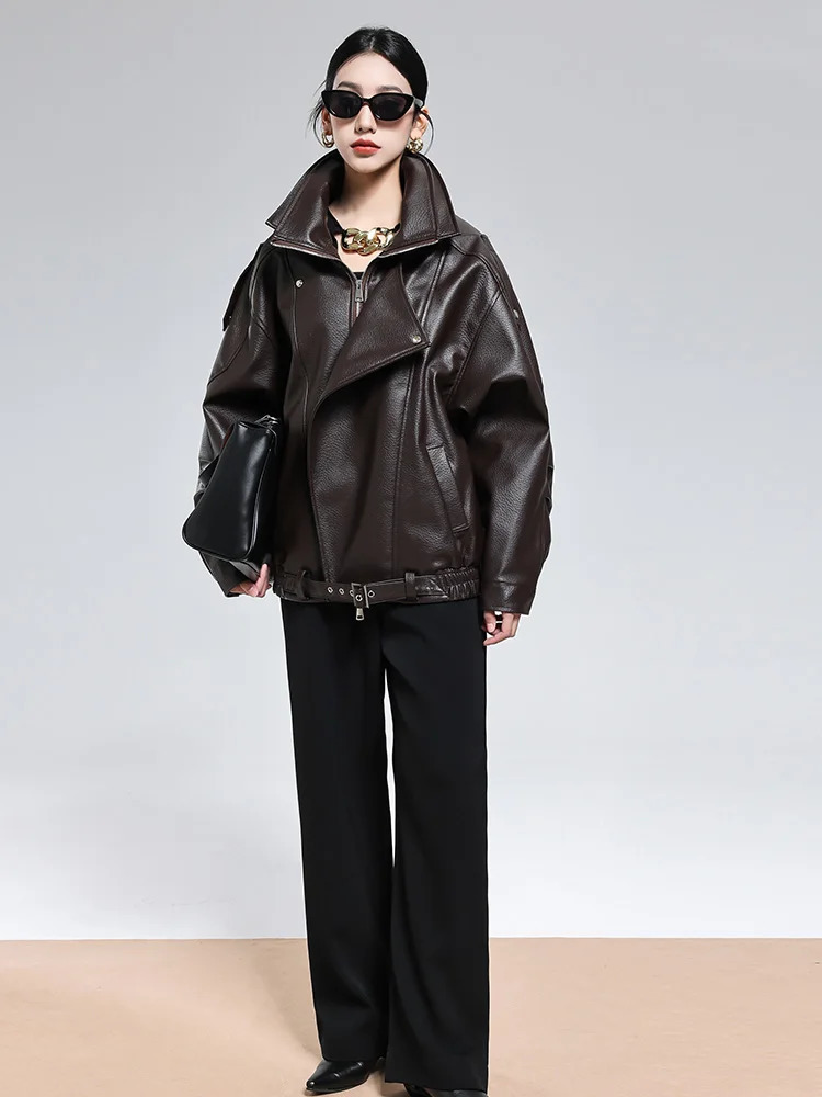 Mauroicardi Spring Autumn Cool Oversized Black Soft Pu Leather Moto Biker Jacket Men Belt Runway European Fashion Clothes 2025 251103