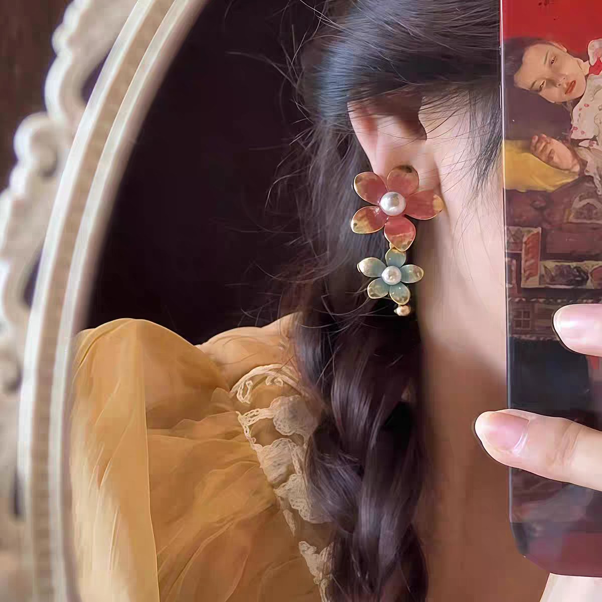 Women's are exaggerated to create floral earrings