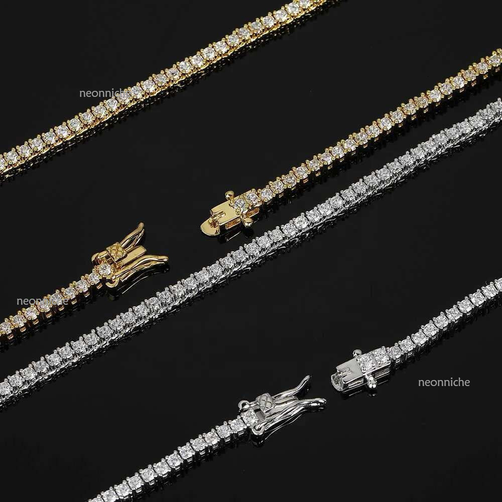 Pendant Necklaces Juncheng 2mm Width GRA VVS Moissanite S Sterg Sier 10K 14K Gold Plated Chain Tennis Necklace for Men Women Wholesale