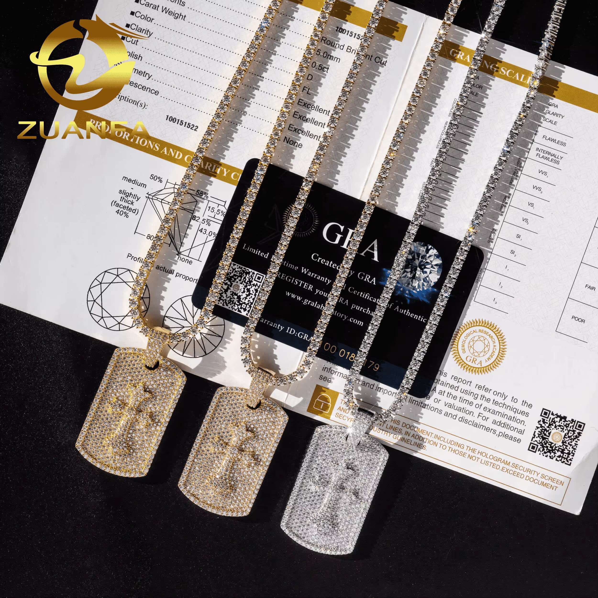 925 Solid Silver Moisssanite Tag Cross Pendant Hip Hop Jewelry Iced Out Moissanite Pendant With Stainless Steel Rope Chain
