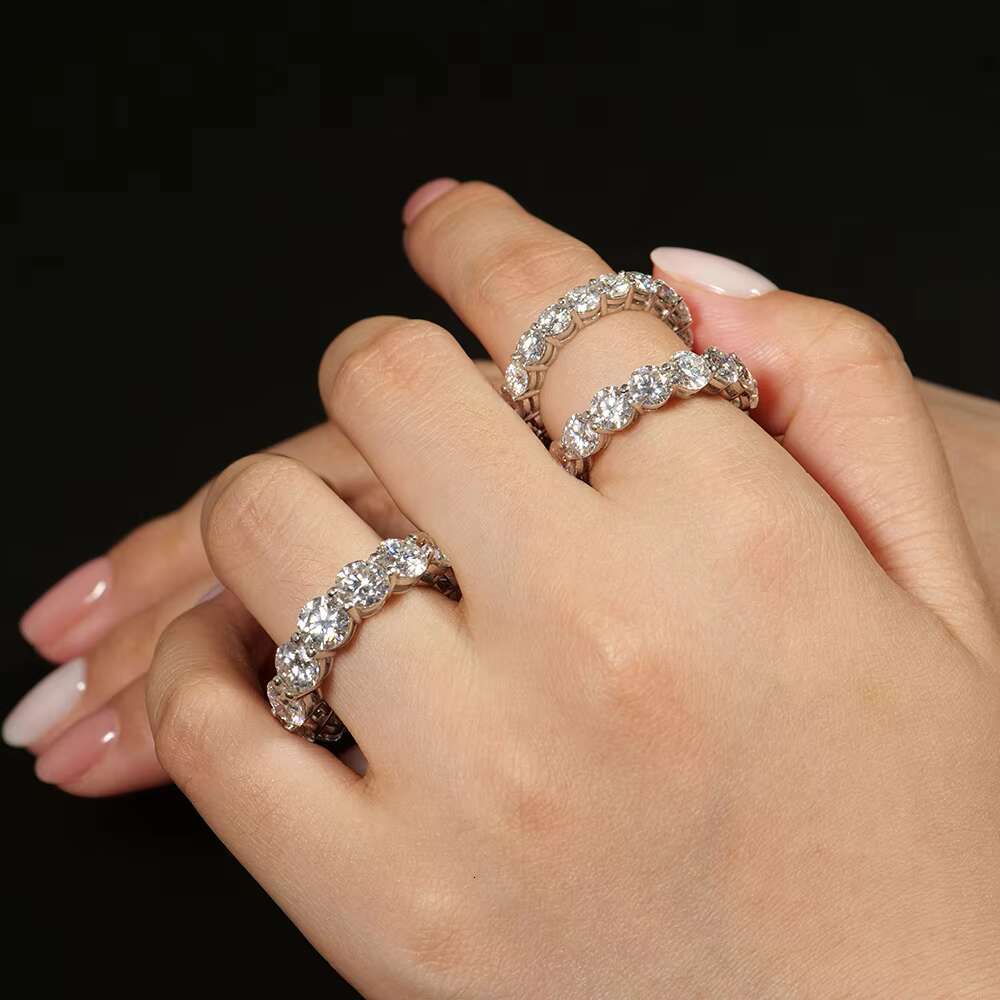 Hip Hop Wholesale 4mm 6mm 925 Sterling Silver Rhodium Plated Gra Vvs d Color Diamond Moissanite Full Eternity Tennis Ring