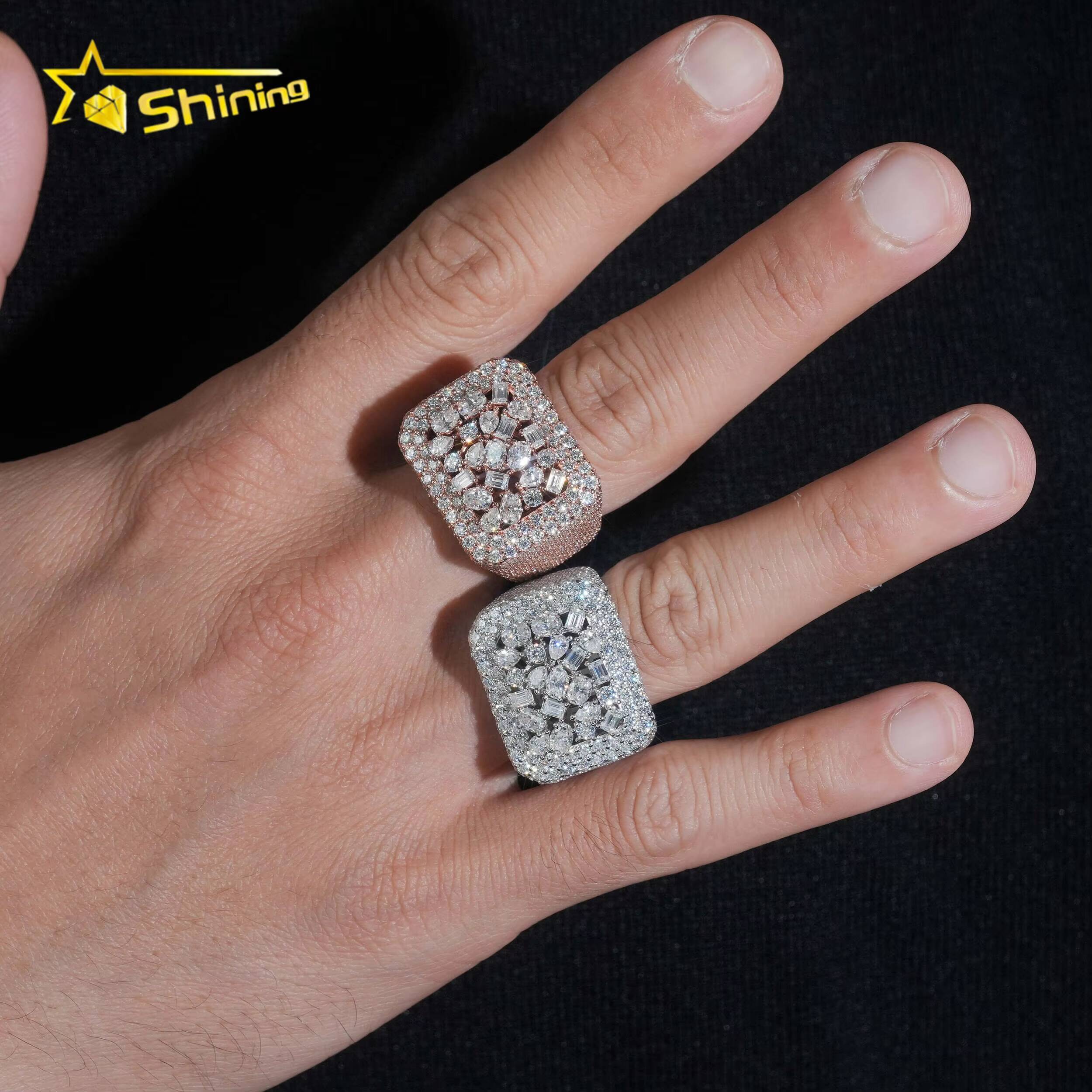 GRA Certified Moissanite Ring Men Hip Hop 925 Sterling Silver High Quality Shining Iced Out Ring Hip Hop Ring for Men