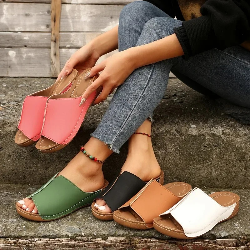 WomenS Open Toe Sandals Summer Woman Fashion Breathable Comfortable Sandals Wedge Buckle Female Footwear Zapatos Fucsia Mujer 250410