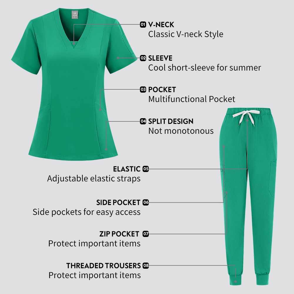 High Quty Uniforme Medical Nurse Uniform Scrub Set Women and Mens Modern V-Neck Top and Pant Hospital Workwear Doctor Suits X2504101