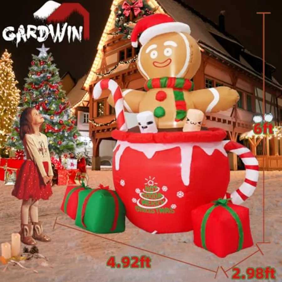 Christmas 6ft Gingerbread Christmas Inflatable Outdoor Decoration Christmas Outdoor Decoration Blow up Gingerbread Mug Yard Decorations C Y251111