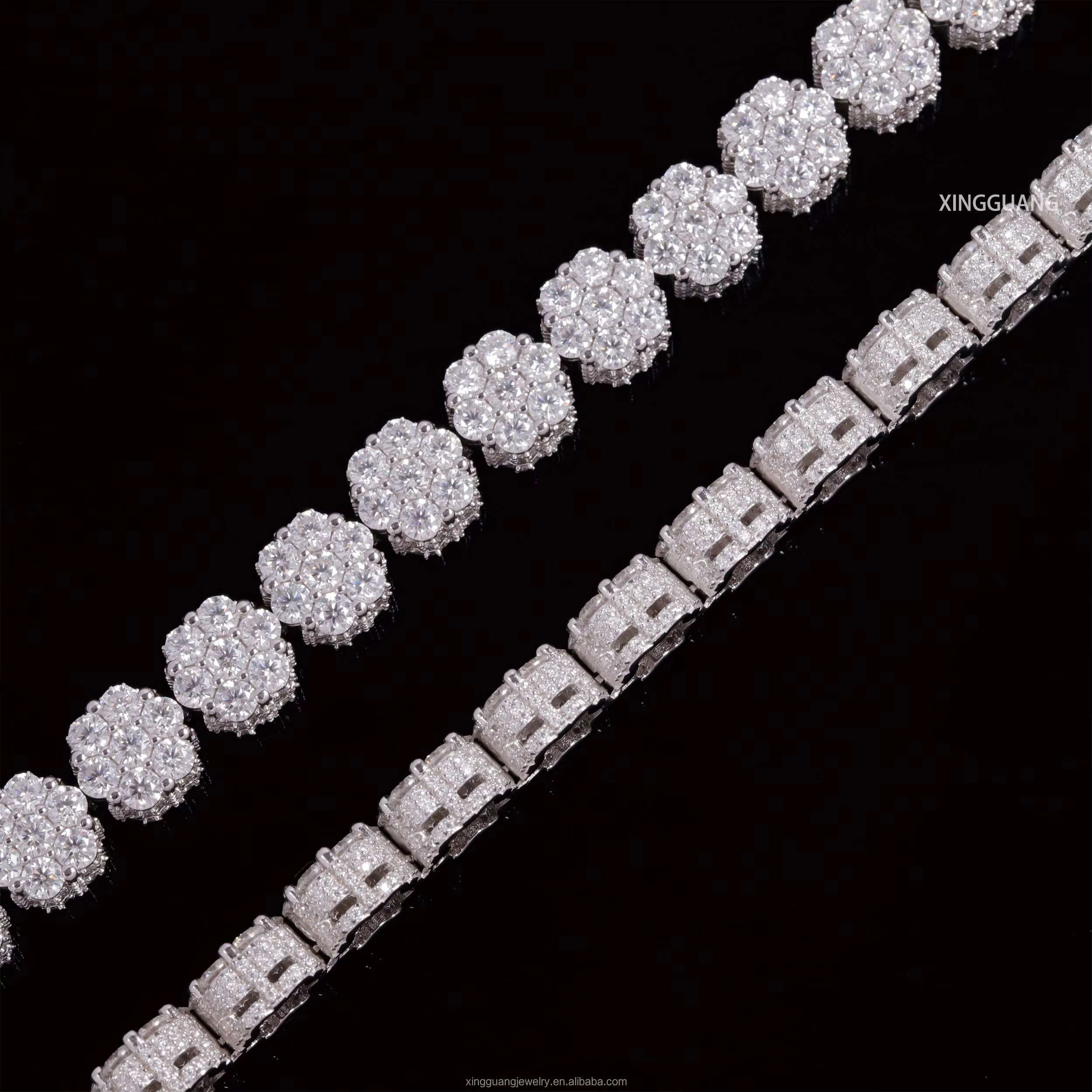 100% Pass Tester Flower Design Diamond Bracelet 925 Solid Silver Hip Hop Bracelet For Men Women VVS Moissanite Cuban Bracelet