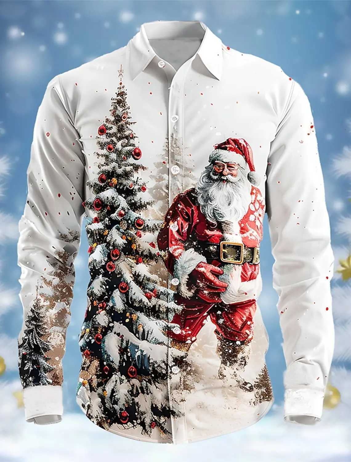 Christmas Theme Fashion Mens Casual Long Sleeve Shirt Breathable Tops Santa Claus Themed Stylish Pattern Full Sleeve Shirts K251110