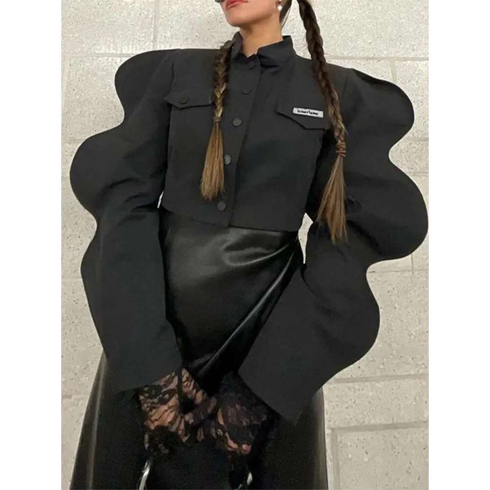 Y2k Tops Women Jacket Fashion Black Top Long Puff Sleeves Sweatshirt Spring Autumn Female Designer Streetwear Party Club Coat