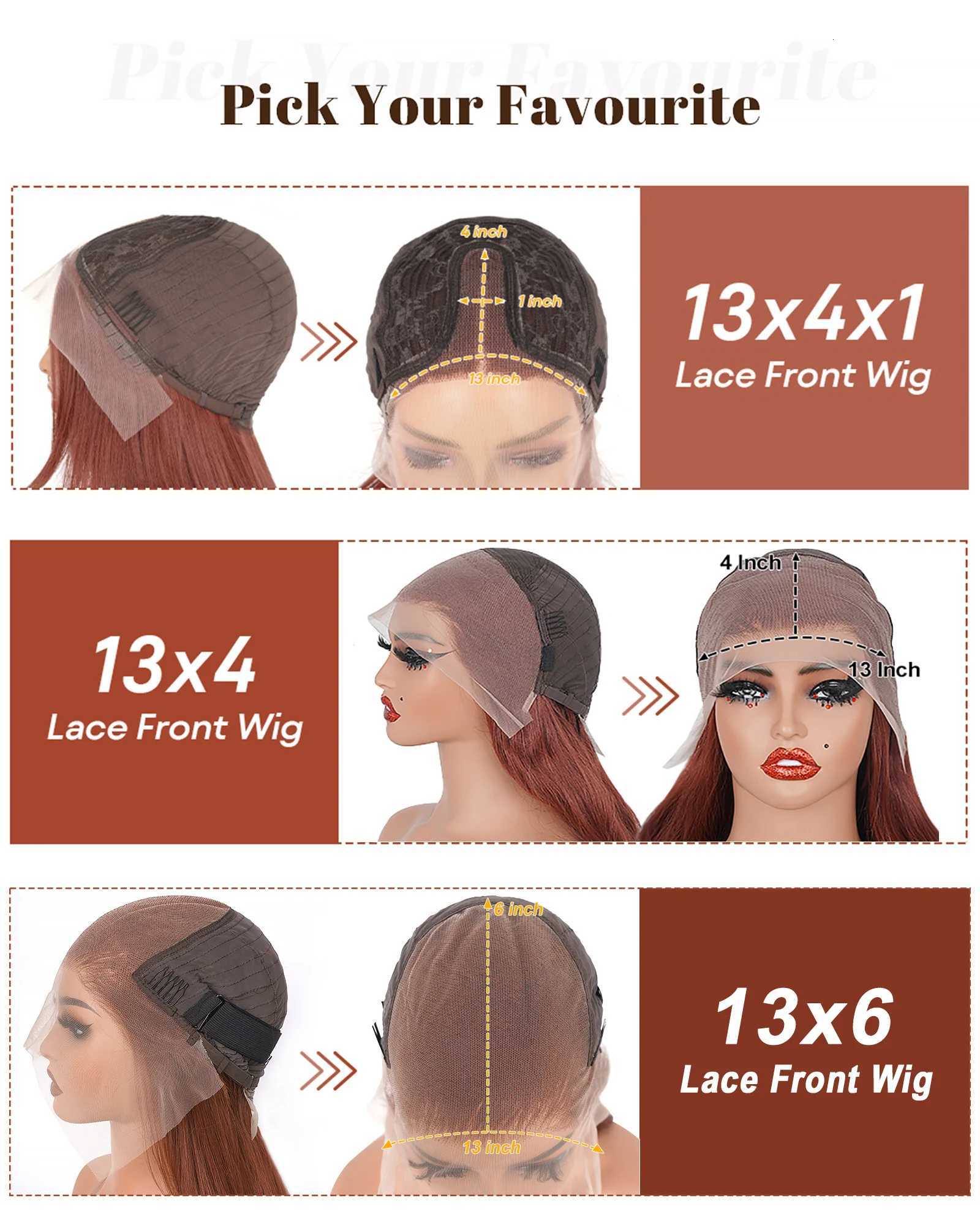 Copper Red Layered Cut Lace Front Wigs Reddish Brown Straight Lace Frontal Wig Layered Glueless Wigs Synthetic Butterfly HaircutT251111