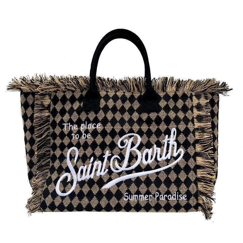 Saint Barth European American New Women's Large Capacity Leisure Beach Cotton And Hemp Dia Tassel Handheld Tote Bag