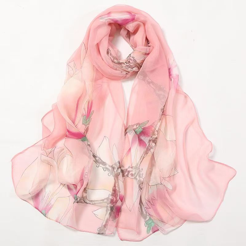 T455 new fashion silk scarf stylish printing spring and autumn Korean version of the scarf sunscreen versatile beach shawl long scarf