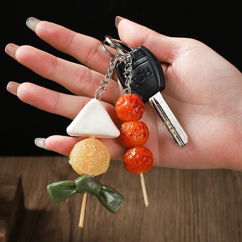 Creative Simulation BBQ Skewers Keychains Funny Resin Oden Squid Corn Gluten Keyring Pendant Cute DIY Ornament Accessories Gift 251110
