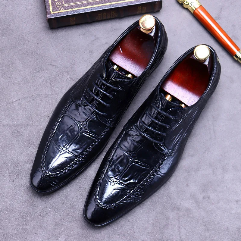Fashion Pattern Mens Dress Shoes Genuine Leather Handmade Comfortable Quality Retro Wedding Social Shoes Man 251106