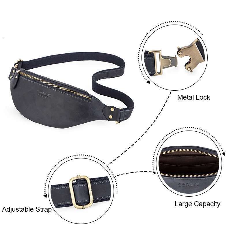 CONTACT'S 100% Crazy Horse Packs Travel Fanny Pack For Men Leather Waist Male Belt Multifunction Chest Bag