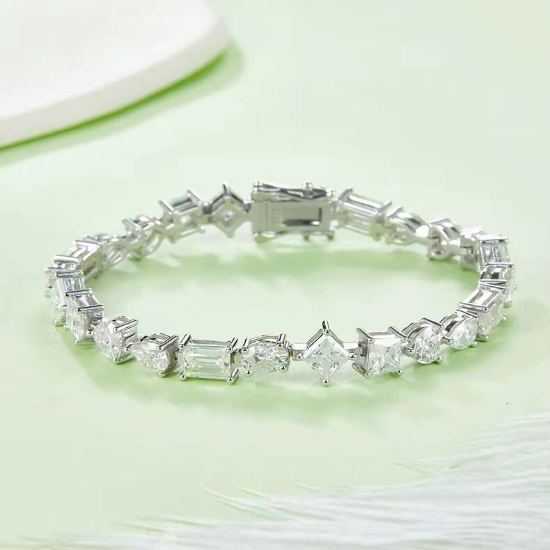High Quality Women Moissanite Bracelet 18K Gold Plated 0.5CT Mixed Shape Moissanite Tennis Chain 925 Sterling Silver