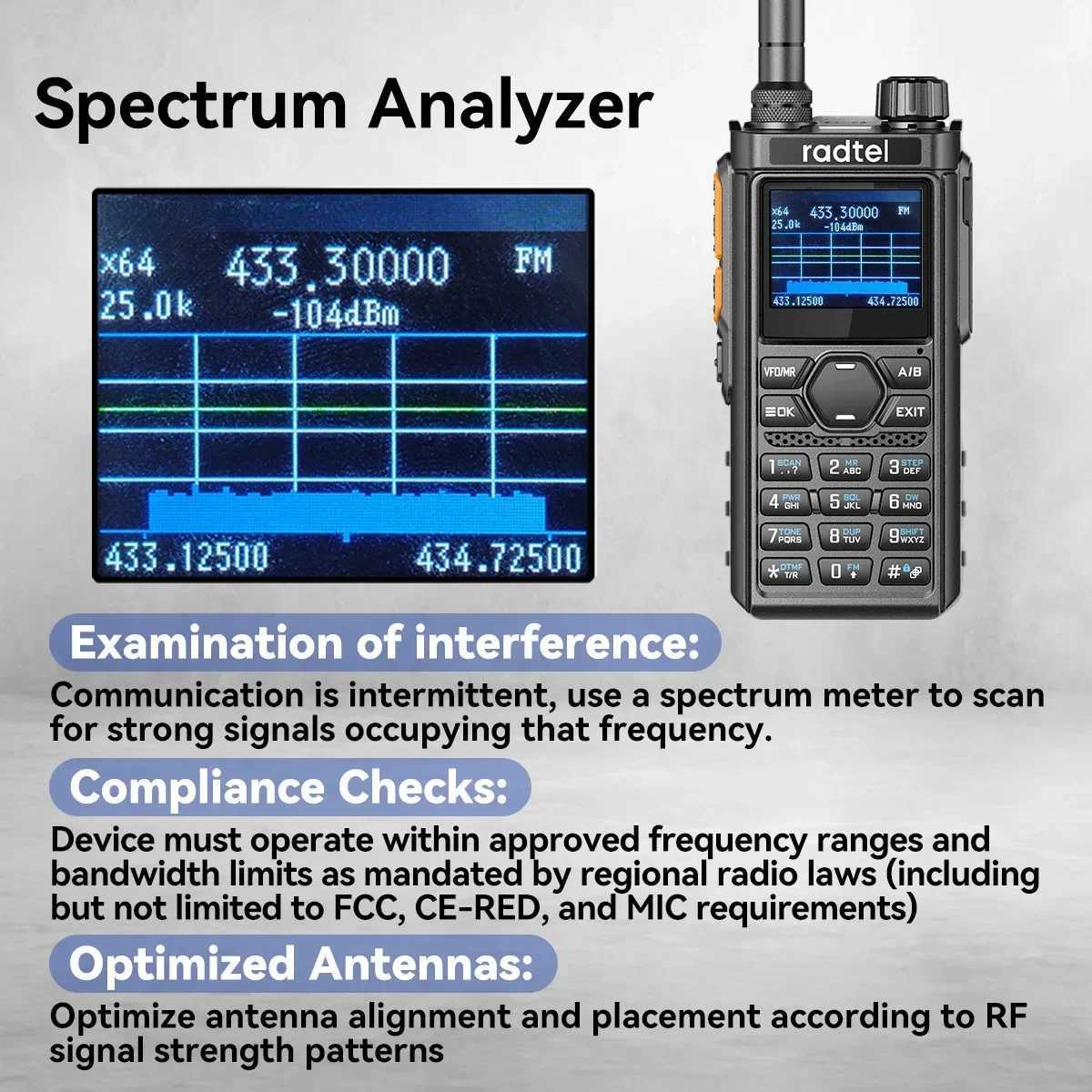 Radtel RT-910B 45-59Mhz TX RX Walkie Talkie 960 Channels AM/FM Air Band Type C Spectrum with Noise Reduction NOAA H251111