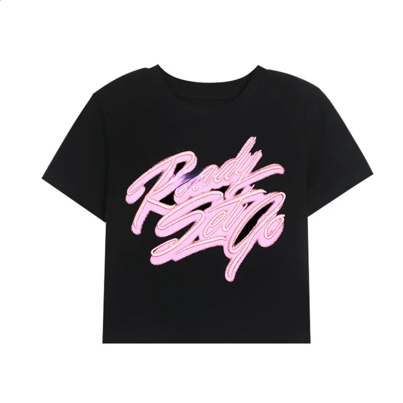 Womens Letter Print T-shirt Loose Plus Size Fashion Summer Hip Hop Street Wear Top Casual All-match O-neck Cotton T-shirt 250411