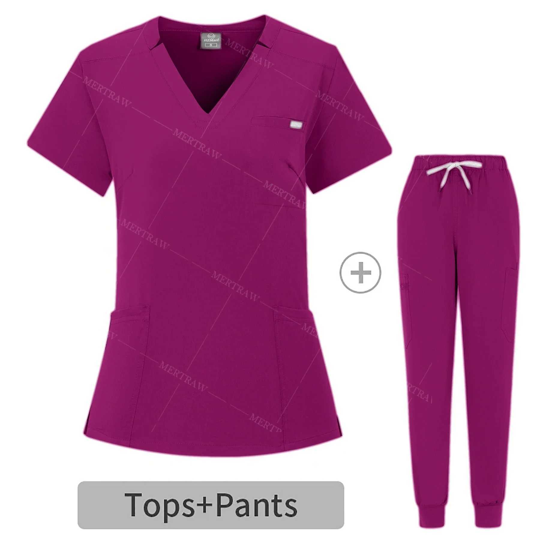 Multicolor Women Pet Shop Doctor Scrub Medical Surgery Workwear Scrub Set Scrub Uniform Short Slve Tops+Pants Nursing Uniform X2505281
