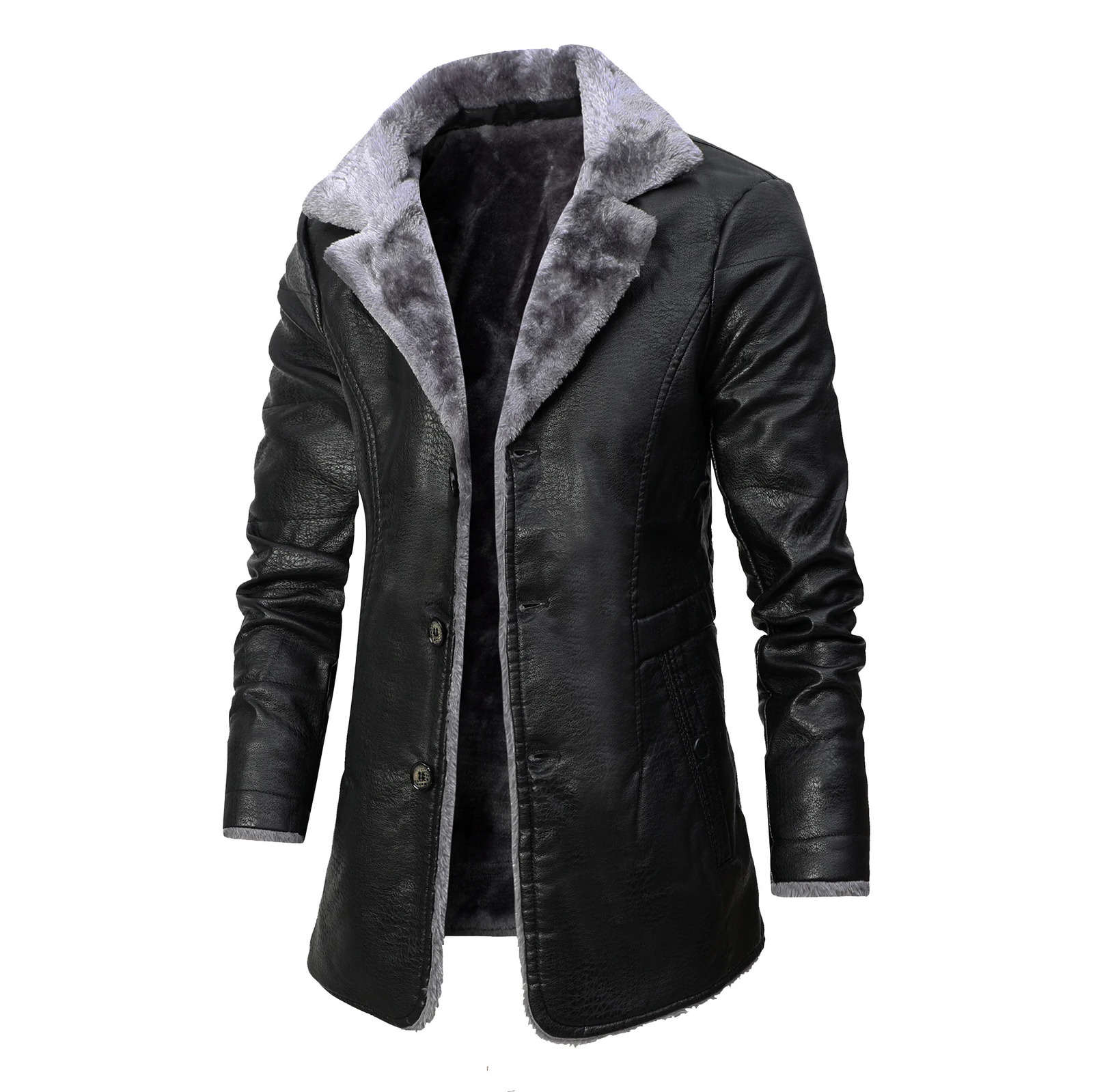 Men Coat Winter Long Leather Jacket Casual Jackets Coats Faux Leather Vintage Biker Jacket Men Windproof Motorcycle Jacket 251107