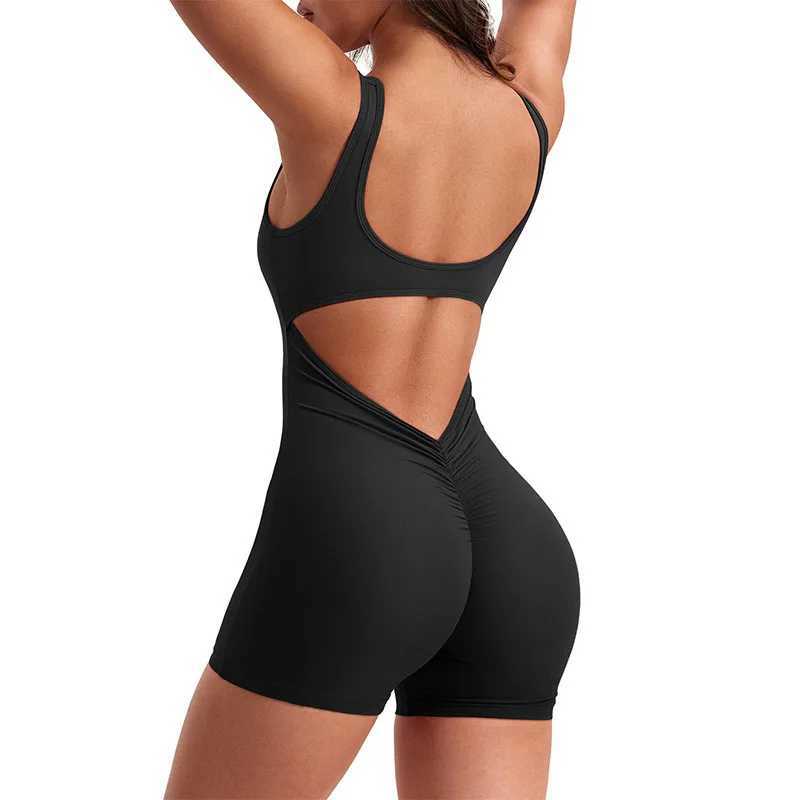 Sexy backless single neck sleeveless womens jumpsuit without shoulder straps pressure pleated three-point jumpsuit for womens yoga jumpsuitW250411