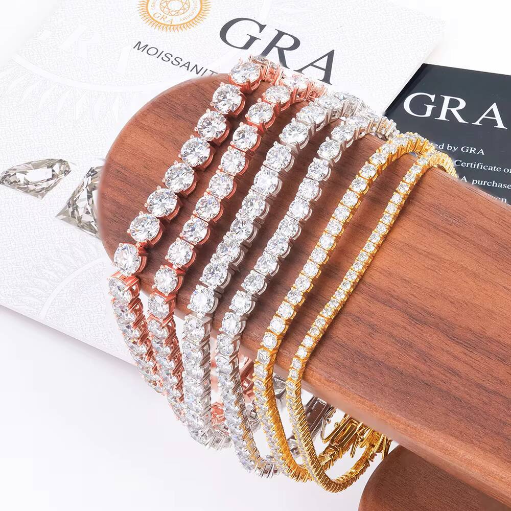 Ready Stock 4mm 6/65/7/75/8/85 Inches VVS Moissanite 925 silver Diamond Iced Hip Hop Bracelet Rhodium Plated Tennis Bracelet