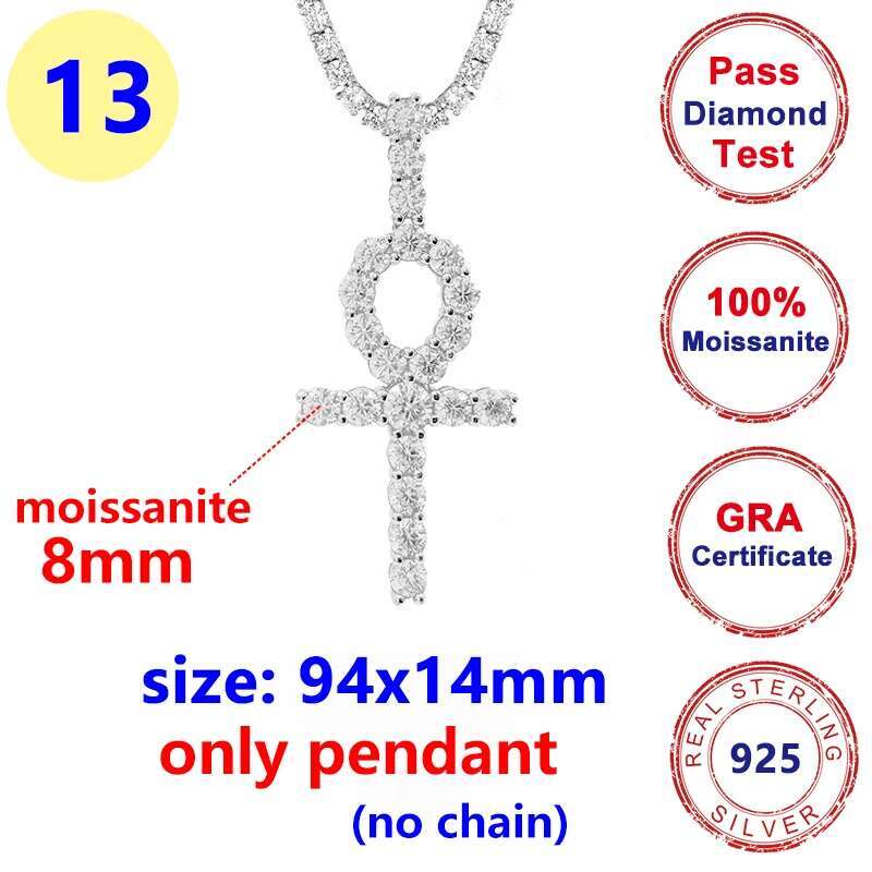 8MM Full Moissanite Diamond D Color Cross Pendant S925 Sterling Sliver White Gold Moissanite Pendant for Women Men