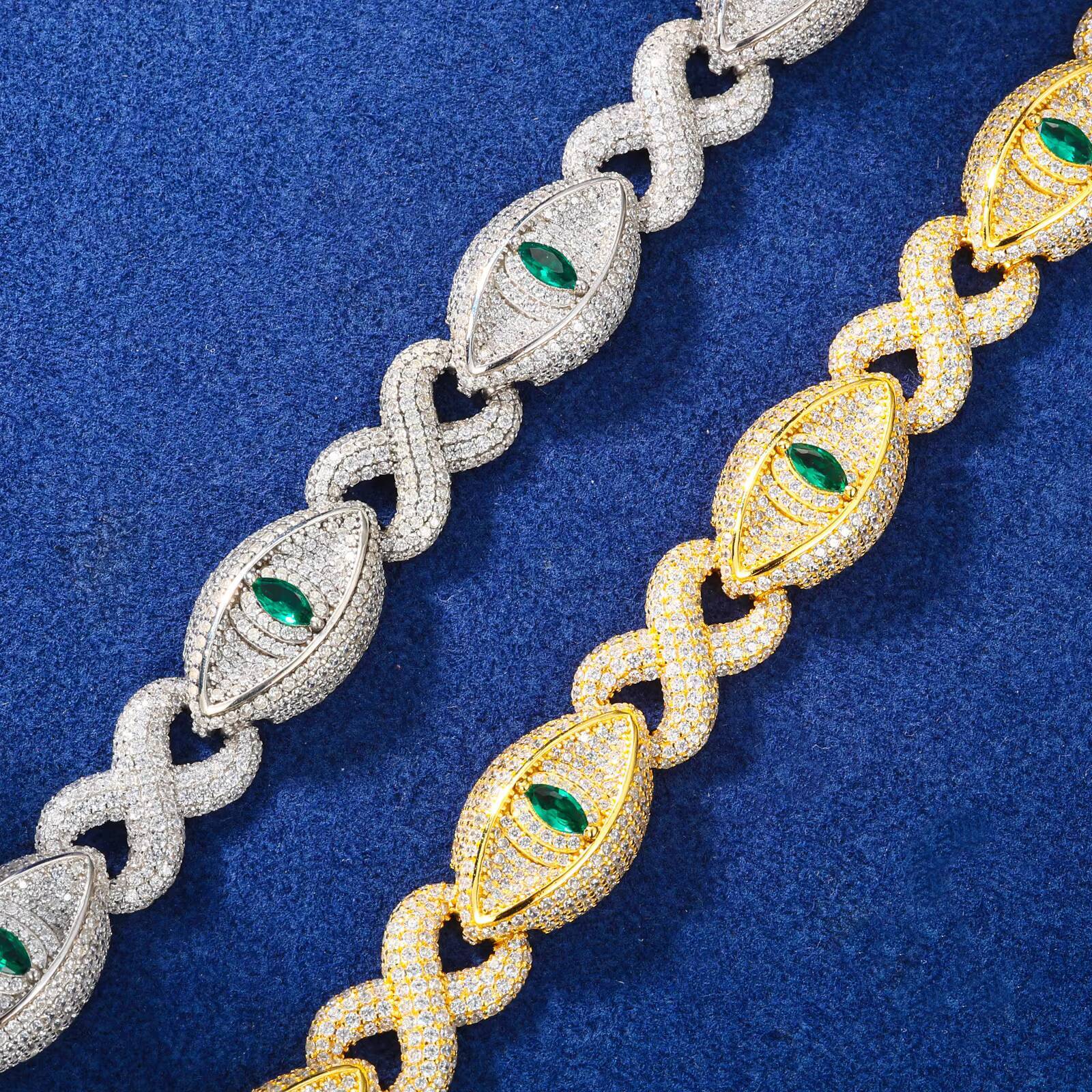 Hip Hop Jewelry 14mm 925 Pure Silver White VVS Moissanite Colored Moissanite Infinity Evil Eye Link Bracelet